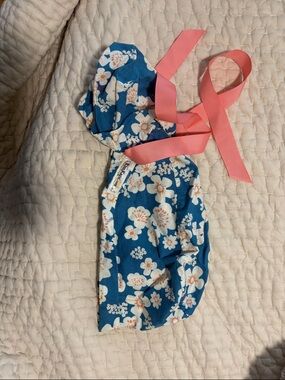 Blue/white/orange floral nursing scrub cap